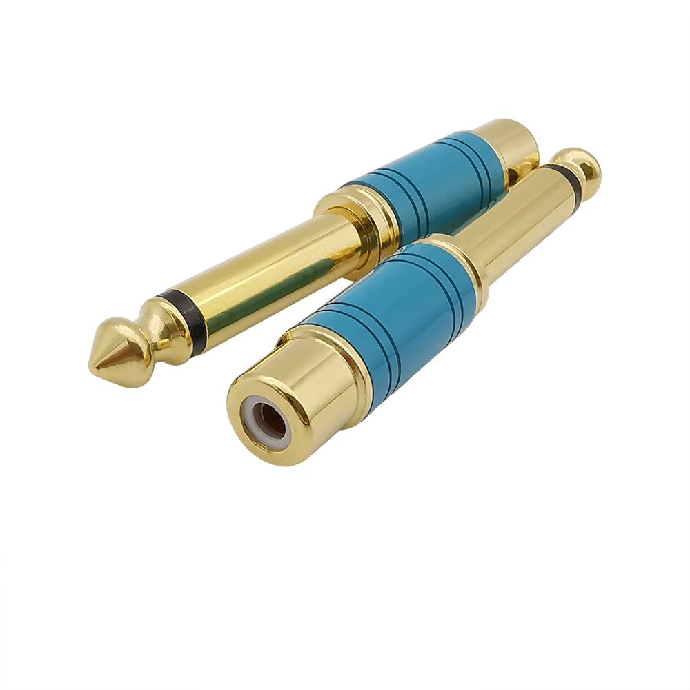 1Pcs 6.35mm RCA Socket Audio cable Connector 6.35mm 1/4inch Male Mono Plug to RCA Female Jack Speaker Adapter Converter Blue