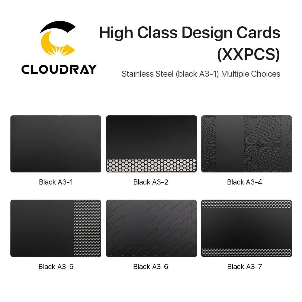 Cloudray – cartes de conception de haute qualité, 6 sortes de cartes noires en acier inoxydable, pour bricolage, marquage Laser, carte postale