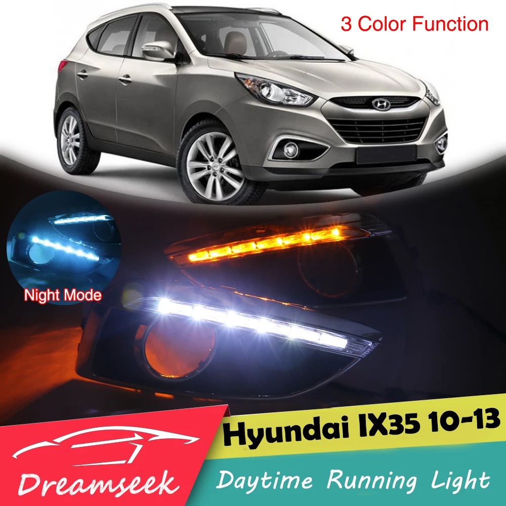 3 Color LED DRL Daylight Fog Lamp for Hyundai IX35 Tucson Facelift 2010 2011 2012 2013 Daytime Running Light with Turn Signal