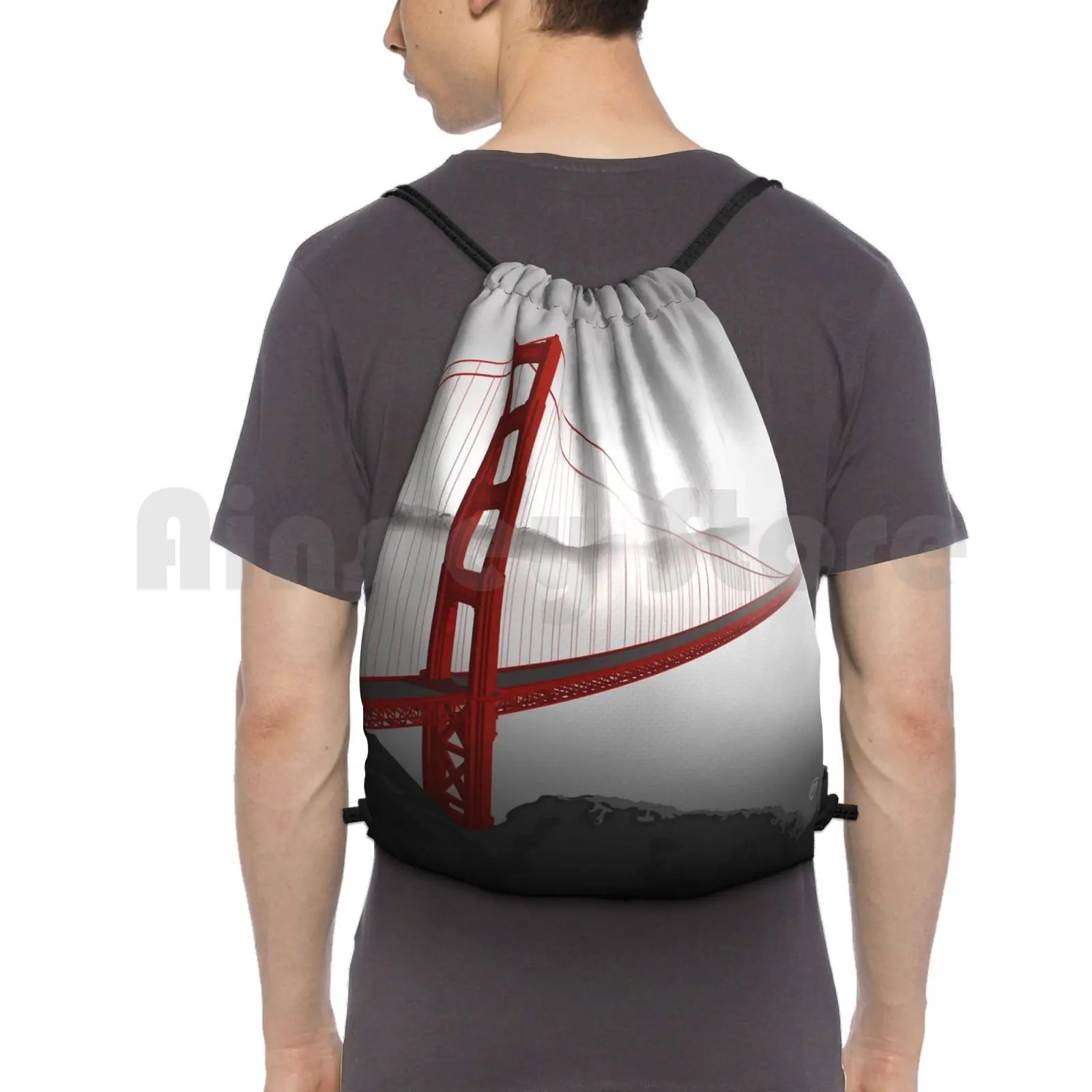 

Golden Gate Bridge ( Vectorillustration ) Backpack Drawstring Bag Riding Climbing Gym Bag Urban California New San Francisco
