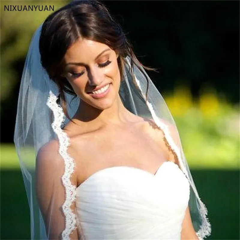 Groothandel Een Layer Korte Tulle White Wedding Veils Met Kam Wit Ivoor Bridal Veil Voor Bruid Mariage Bruiloft Accessoires