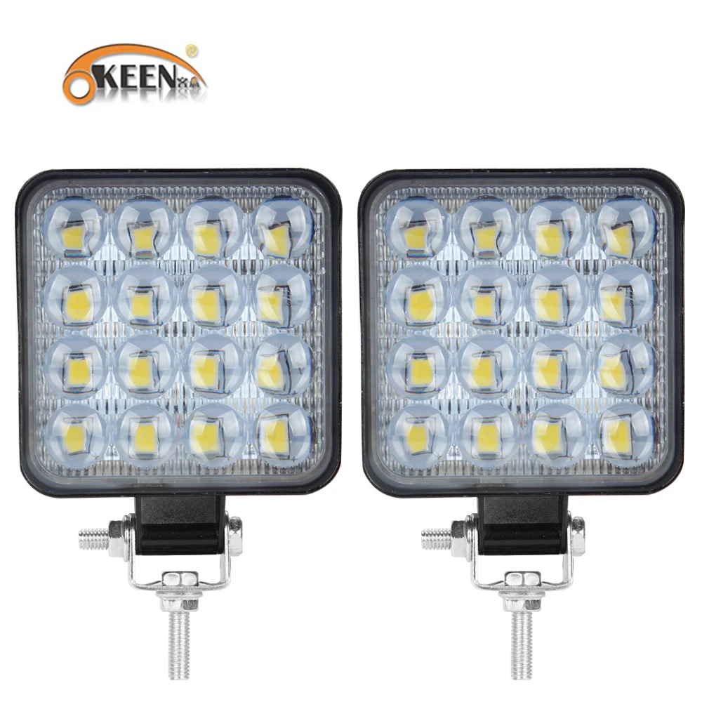 OKEEN 2pcs 6D Lens 48W LED Work Light Bar 3030 LED 16 SMD for 4x4 Offroad SUV ATV Tractor Boat Trucks Excavator 12V 24V Work Bar