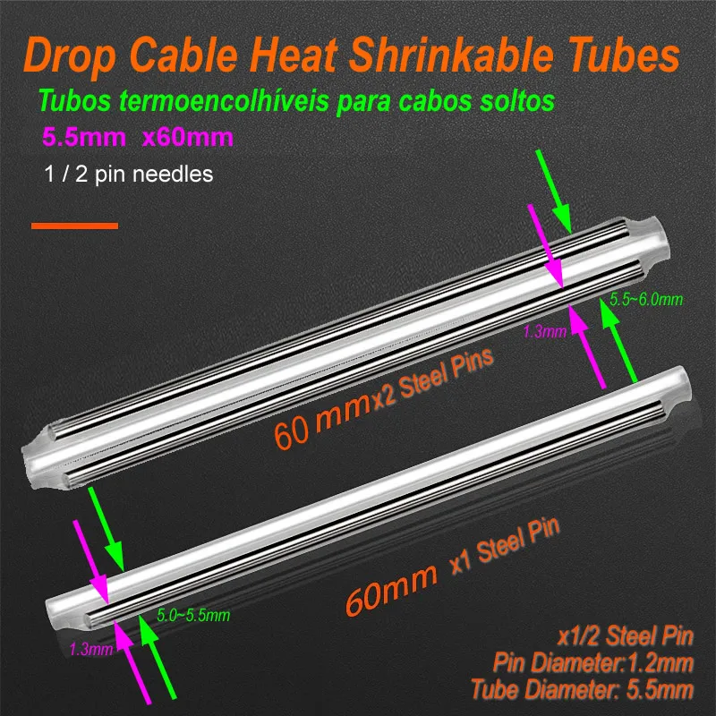 

500pcs 1000pcs/lot 5.5mm x 60mm Drop Cable Fiber Optic Fusion Protection Splice Sleeves Heat Shrink Tube Hot Melt Tube