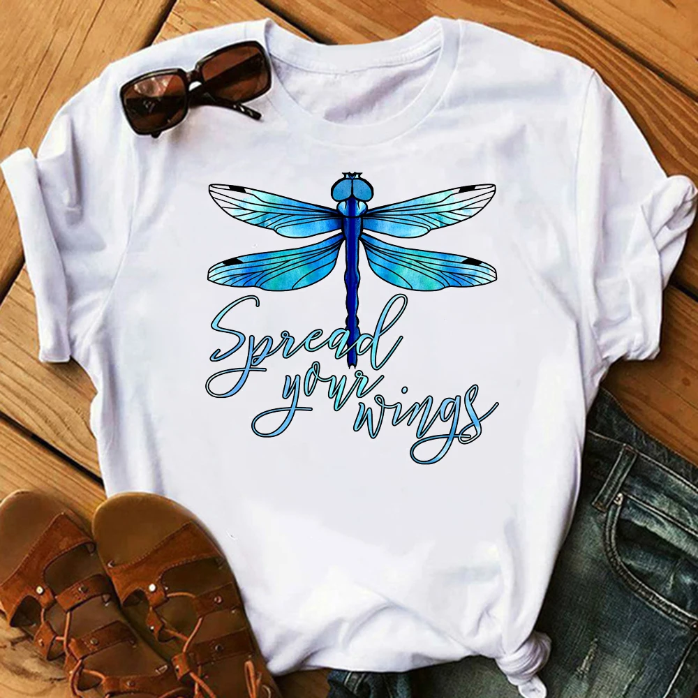 Spread your wings Dragonflies Graphic Print T Shirt women Female Tshirt Harajuku Streetwear T-Shirt  summer Tops 2021