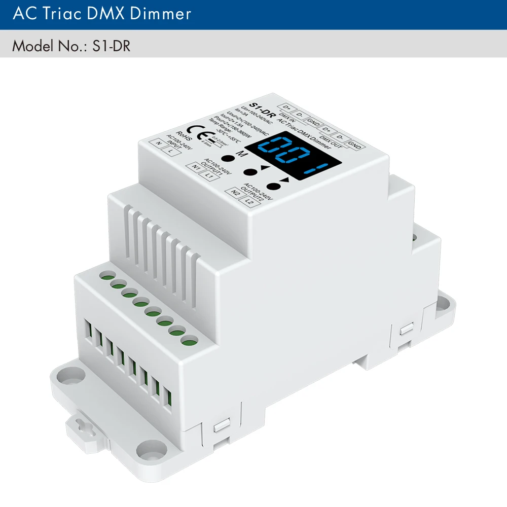 DMX512 LED Dimmer AC 220V 230V 110V 2 Channel Dimmable Triac DMX Controller DIM Rail Bulb Lamp Light Triac Dimmer Switch S1-DR