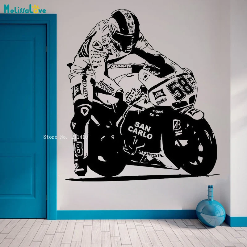 Motobike Racer Number 58 Wall Sticker Home Decoration Man‘s Room Vinyl Decals Large Size Self-adhesive Murals YT5263