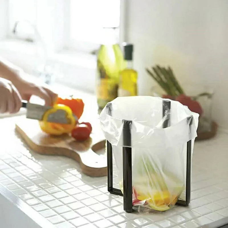 Folding Trash Rack Nordic Style Kitchen Multifunctional Debris Storage Office Desktop Trash Rack Hanging Plastic Bag Holder