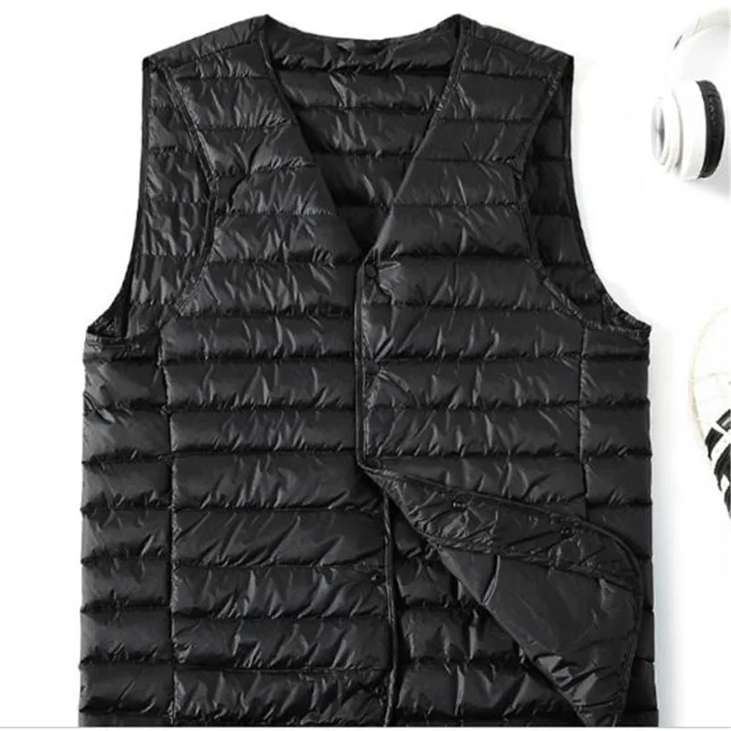 Two Wears Autumn Winter Men Ultra Light Down Vest Jacket Slim White Duck Down Waistcoat Coat Male Short Sleeveless Outwear Tops