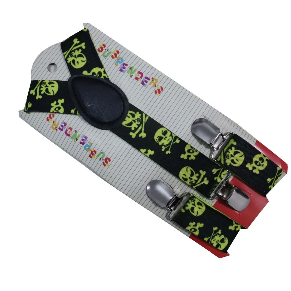 Winfox Black White Kids Boys Girls Children Suspenders Skull Print Y-Back Clip-on Adjustable Elastic Braces Suspenders