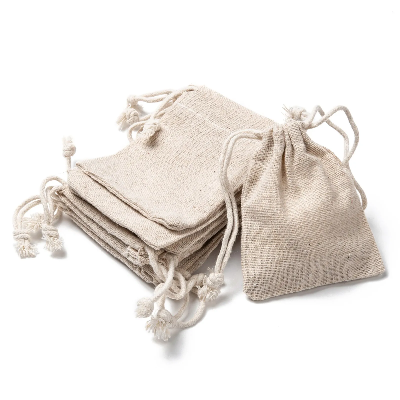 10Pcs Burlap Cotton Gift Bags Packing Jewelry Drawstring Pouches Reusable Storage Organizer Wedding Christmas Candy Decoration