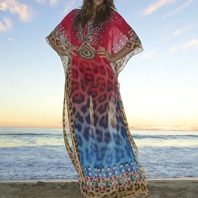 Vestido playero con estampado bohemio para mujer, Túnica Sexy para playa, ropa de playa, traje de baño, pareo de Bikini, sarongas