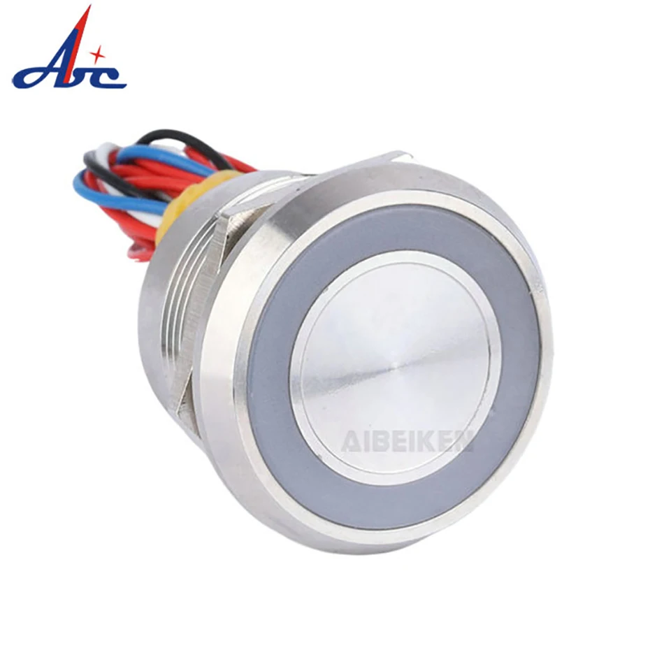 16/19/22mm 12V LED Azul Iluminado IP68 Anel Momentâneo À Prova D 'Água Led Iluminado Redefinição Piezo Interruptor de Toque