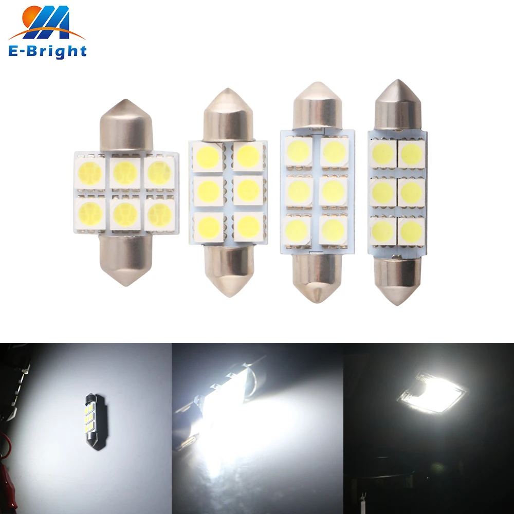 

100pcs DC 12V 31mm 36MM 39MM 41MM C5W C10W Festoon 5050 6 SMD Car Licence Plate Housing Interior Dome lamp Reading Lights White