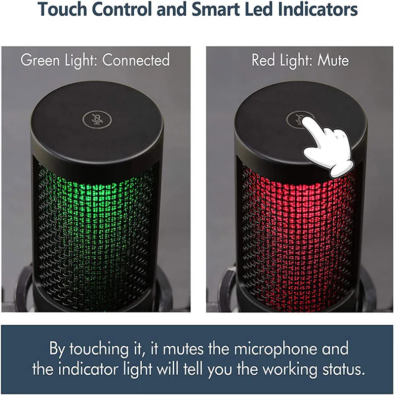 Microfono USB, microfono Desktop da gioco a condensatore per PC portatile, con pulsante Mute, supporto antiurto antivibrazioni, filtro Pop