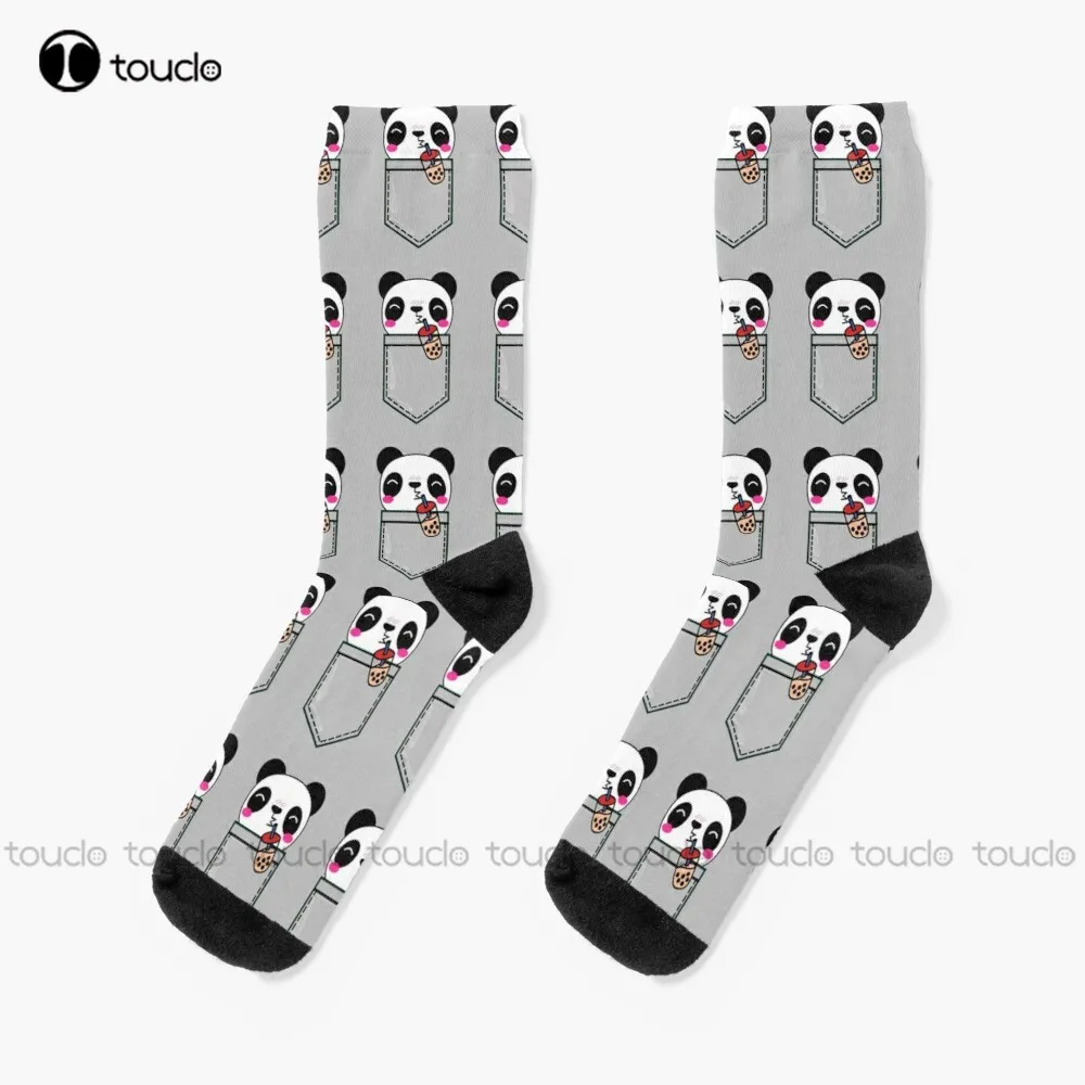 Kawaii Cute Adorable Shameless Pocket Bubble Tea Panda Socks Women'S Socks Personalized Custom Unisex Adult Teen Youth Socks