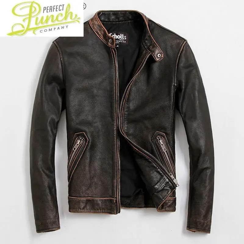 

Real 2021 Genuine Cow Leather Jacket Men Slim Vintage Short Vintage Men Sheepskin Coat Motorcycle Fashion Mens Clothes WPY3787