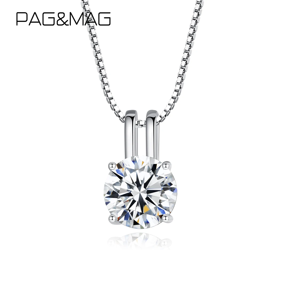 PAG&MAG 925 Sterling Silver 1ct 6.5mm Moissanite VVS Pendant Statement Elegant Diamond Wedding Necklace For Women Anniversary