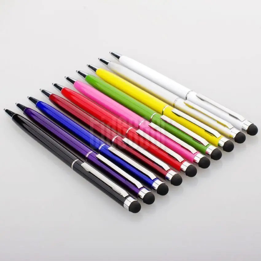 500pcs Colorful 2 in 1 Multi-function Capacitive Touch Screen Stylus Pen with Ball Point For iPhone Smart Cell Phone Tablet PC