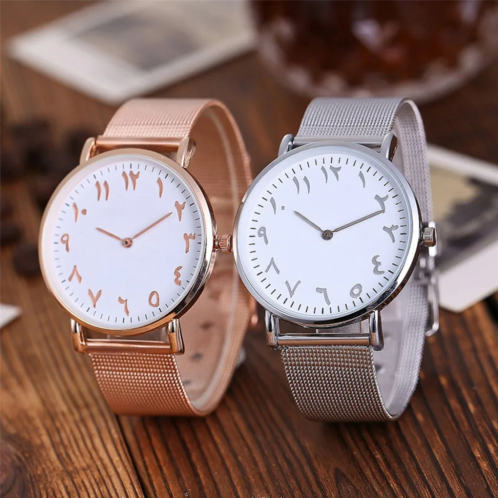 Reloj Mujer Fashion Design Arabic Numbers Watch Women Watches Rose Gold Mesh Band Quartz Wristwatches Cheap Price Dropshipping