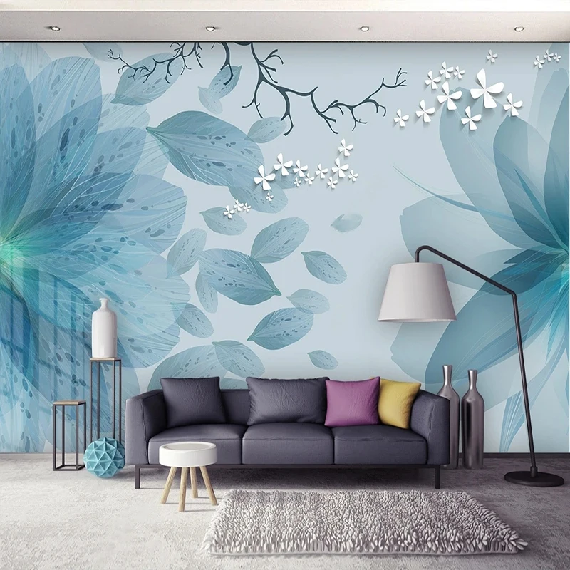 

Custom 3D Mural Wallpaper Modern Blue Flower Butterfly Wall Painting For Living Room Decoration Backdrop Papel De Parede Floral