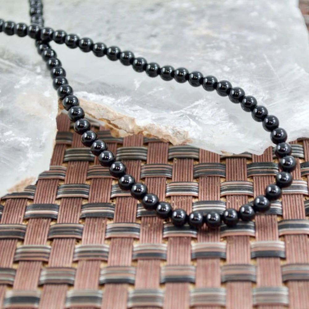 4mm Natural Onyx Beads Necklaces Polished Black Stone Necklaces Women Men Fashion Choker Classic Jewelry Gift Dropshipping 16in