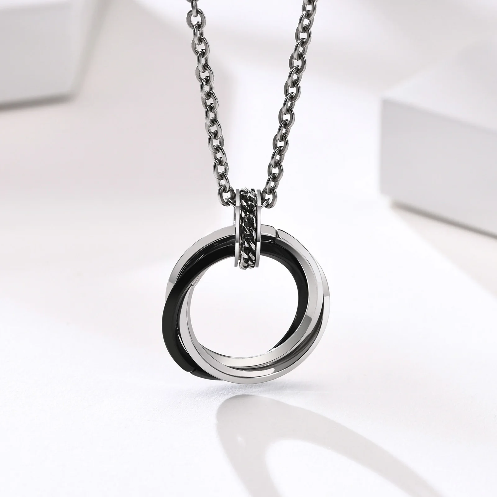 Stainless Steel Tri Circle Men Pendant Necklace Man Jewelry