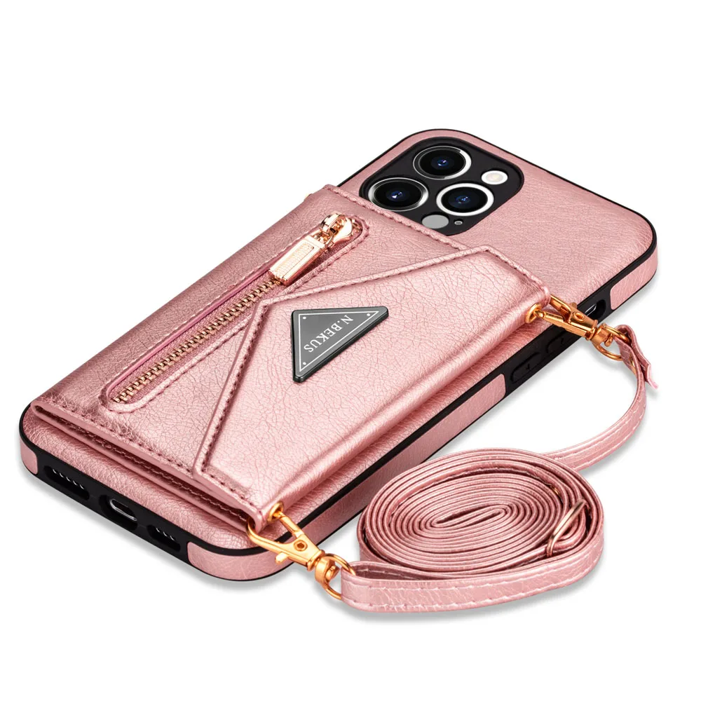 Wallet Leather Lanyard Phone Case For iPhone 14 13 12 11 Pro Max mini XS Max XR X 8 7 6 Plus Case Card Bag Crossbody Strap Cover