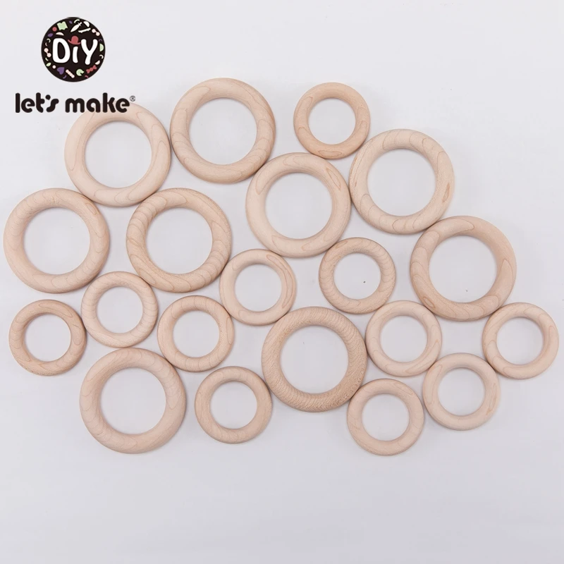 Let's Make 100PCS Maple Wooden Teether Ring Food Grade Wooden Rings Craft  Baby Teething Toy Baby Rattles 55mm 40mm