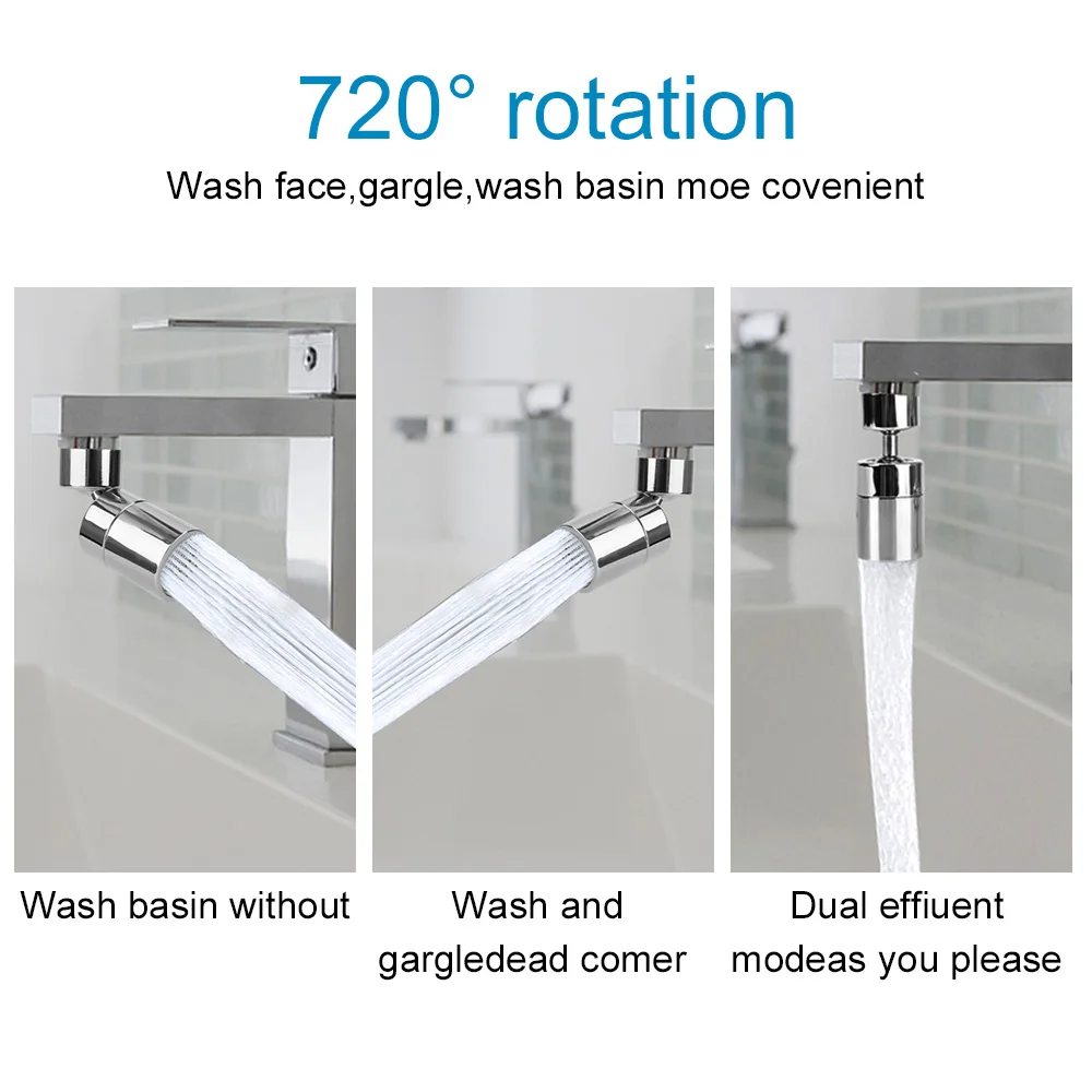 صنبور دوار عالمي مقاوم للرذاذ، فوهة توفير المياه، صنبور المطبخ 720 ° صنبور حمام دوران من الفولاذ المقاوم للصدأ