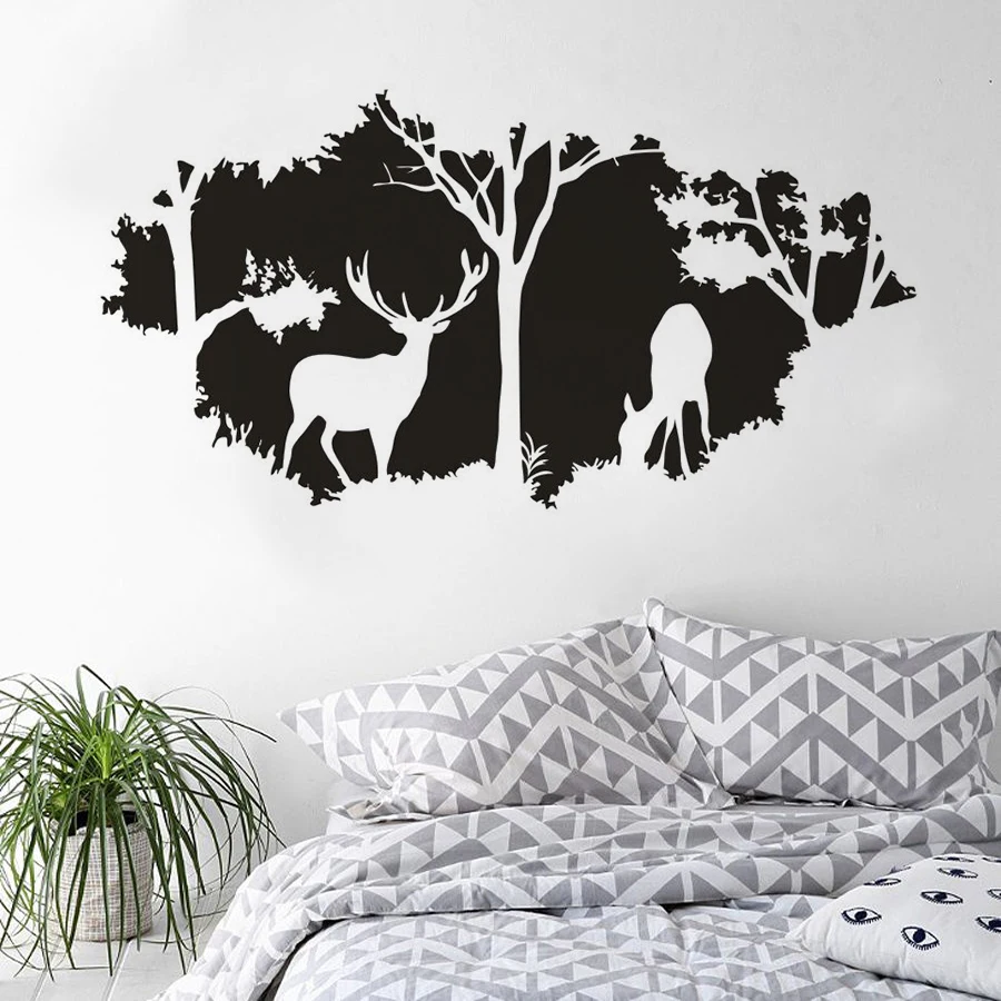 Forest Theme Home Decor Wild Deer Animals Wall Art Decal Forest Hunting Vinyl Wall Decal Hiding Pattern Deer Wallpaper 4235