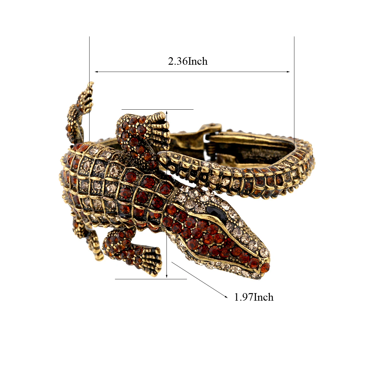 New Fashion Statement Crocodile Vintage Bangle Cuff Bracelet Antique Gold Plated Rhinestone Animal Bracelet for Women Pulseira