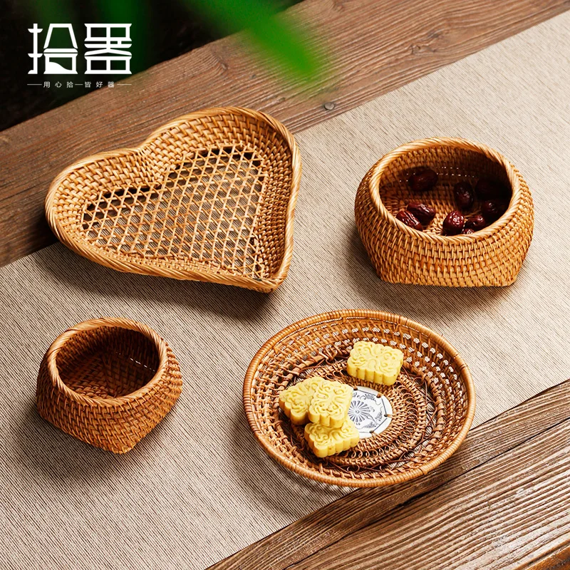 

Rattan tea tray Vietnamese fruit basin dry fruit tray basket desktop storage household snacks small tray living room