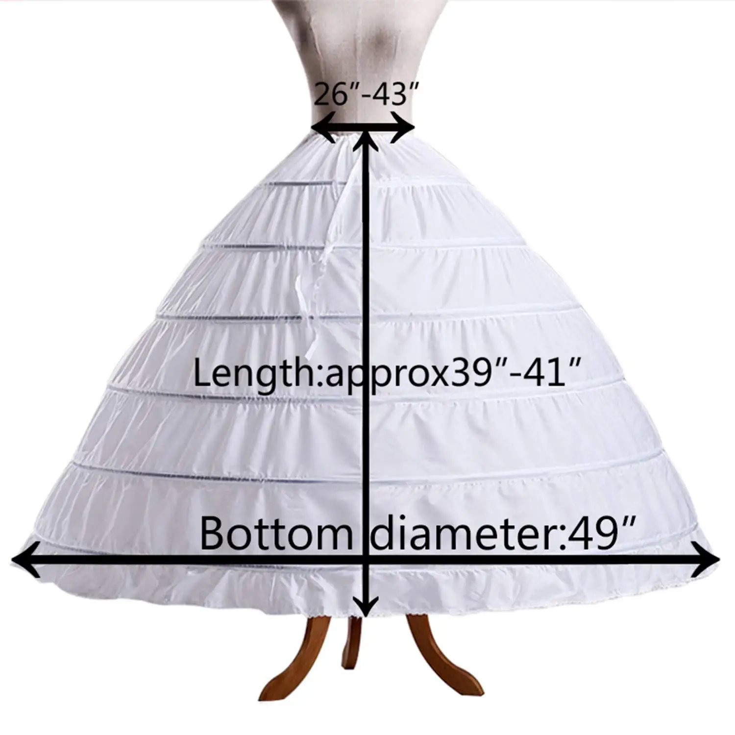 Women Crinoline Petticoat A-line 6 Hoop Skirt Slips Long Underskirt for Wedding Bridal Dress Ball Gown White