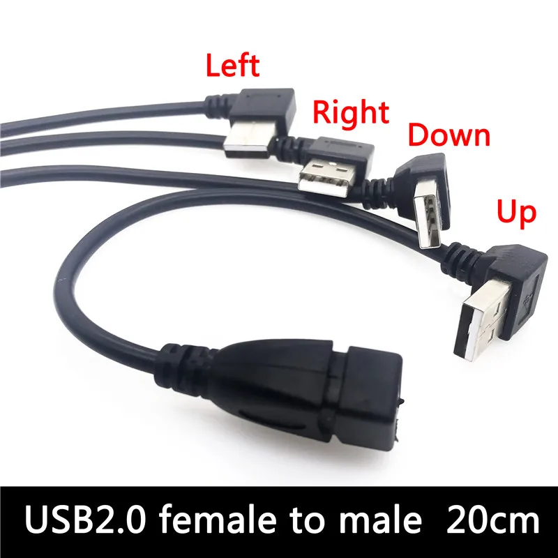 1pcs USB 2.0 A Male to Female right/left 90 degree Angled usb extension cord cable USB2.0 male to female Down/Up cable Converter