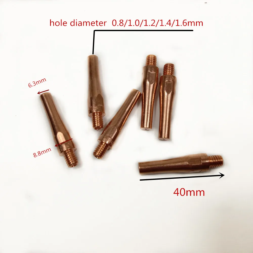 เครื่องเชื่อมแก๊สเชื่อมทองแดง Conductive ปากป้อนลวดเชื่อม L40mm L45mm เส้นผ่านศูนย์กลางรู0.8มม.1.0มม.1.2มม.8.8ระดับ