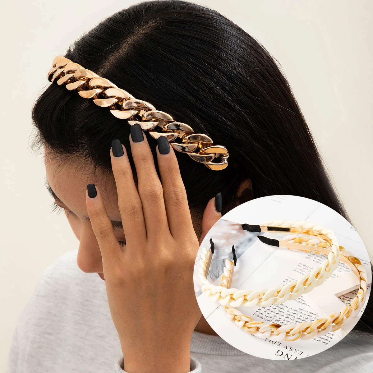 FORWOT Fashion Chains Headband For Women Elastic Hairbands Hair Hoop Headwraps Girls Hair Accessories Metal Chic Hair Ornament