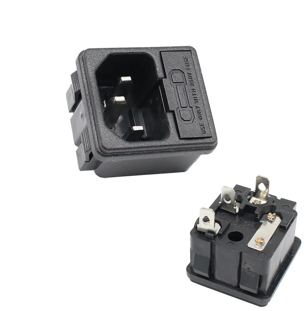 IEC320 C14 Electrical AC Socket 3 pin red LED 250V Rocker Switch 10A fuse female male inlet plug connector 2 pin socket mount