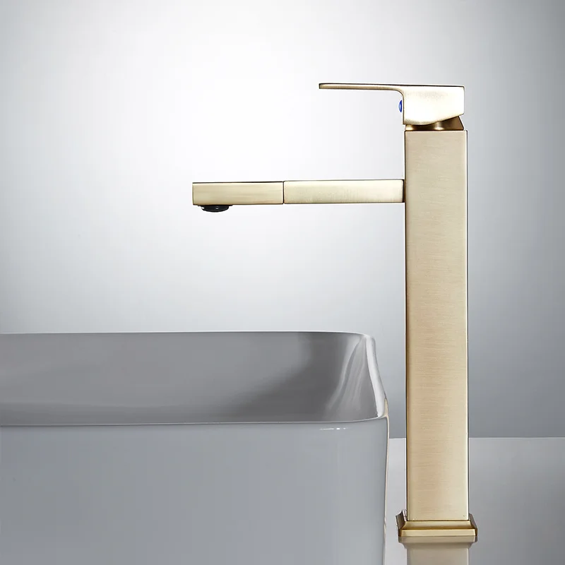 

Brushed Gold Bathroom Basin Faucets Solid Brass Rotating Sink Mixer Hot & Cold Single Handle Deck Mounted Lavatory Taps New