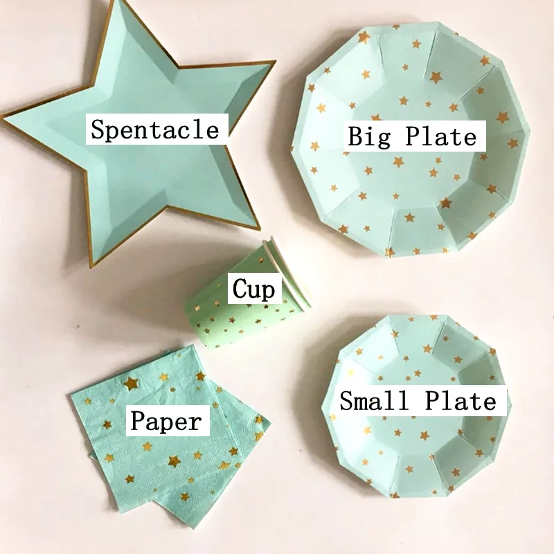 Pentacle Decagonal Paper  Party Plates Cups Napking For Picnics Disposable Cutlery Tableware