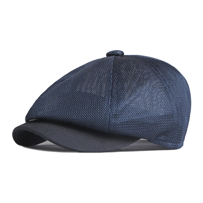 Summer Breathable Octagonal Hats Men Hollow Mesh Eight Panel Newsboy Cap Peaked Berets Women Retro Solid Painters Hat Elastic