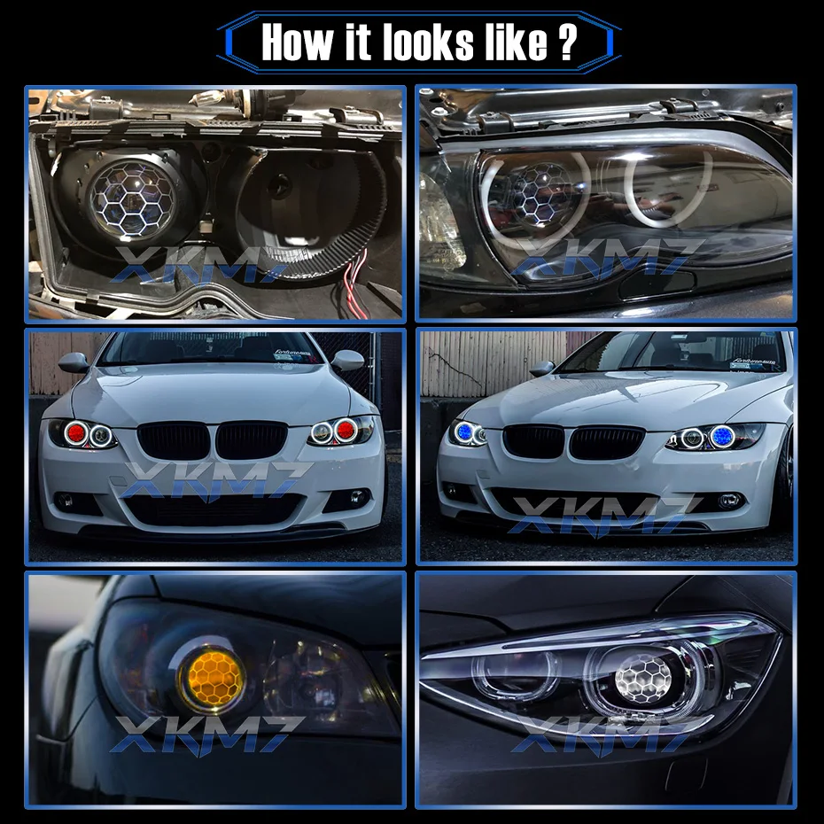 Car H4 Headlight Projector Lens For Hella 3R Bi-xenon Blue Lenses D2S D2H HID Honeycomb Tuning Car Lights Accessories Retrofit