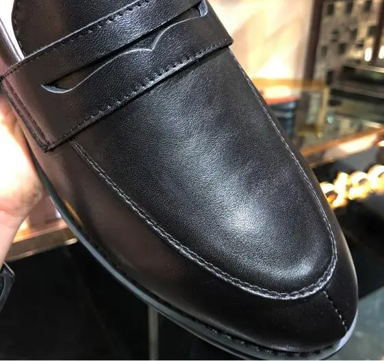 British Style Black Cow Leather Round Toe Slip On Loafers Man Low Top Flat Business Dress Shoes Size 37-45 Drop Shipping Male