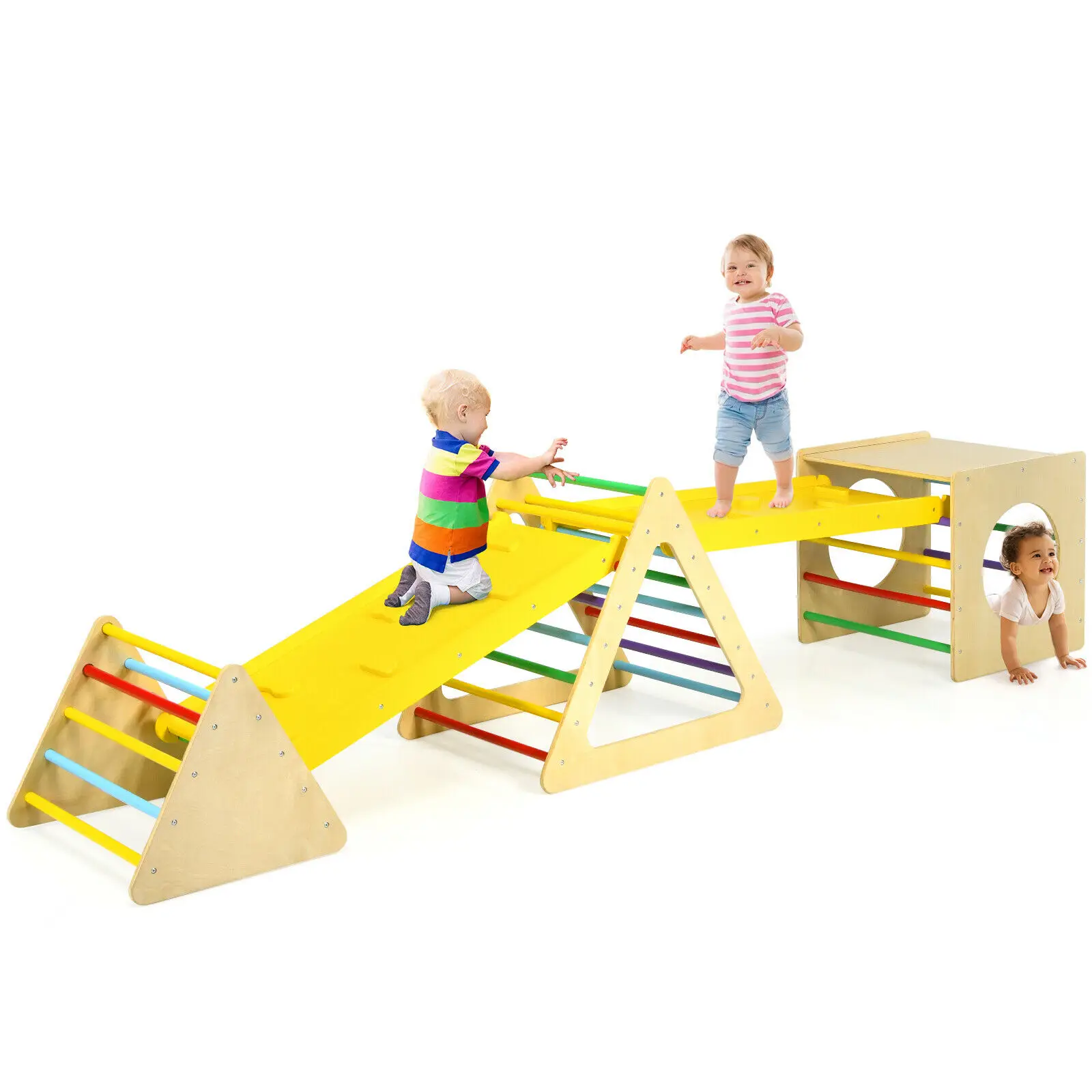 

Costway 5 in 1 Toddler Playing Set Kids Climbing Triangle & Cube Play Equipment