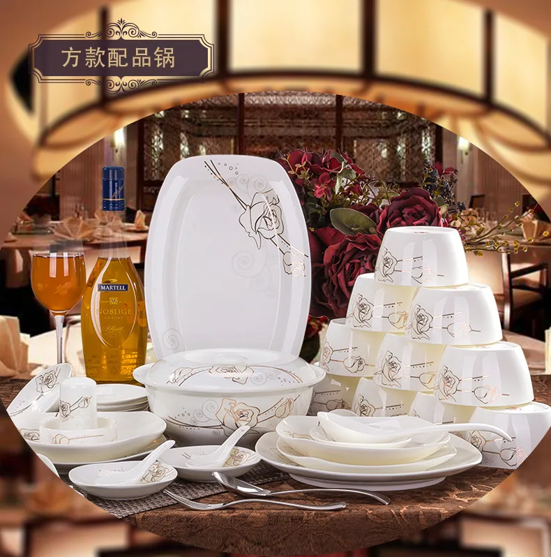 Tangshan Bone Porcelain Bowls and Dishes with Pottery Bowls and Plates with Soup Bowls and Noodles