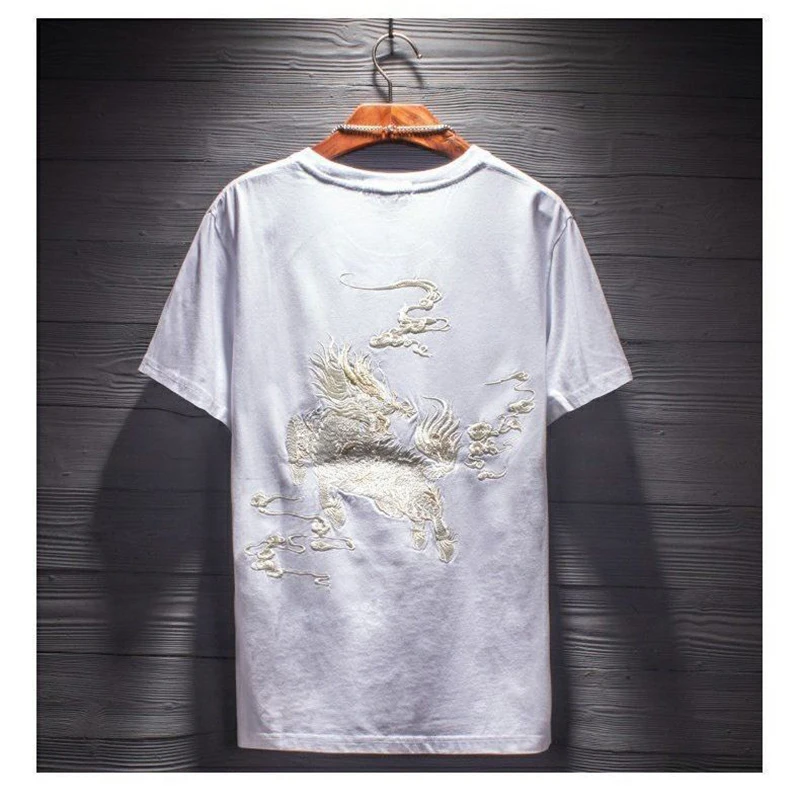 Oversized 2xl Kirin Embroidery Cotton 100% China Style Cool Fashion Summer Men T Shirt Short Sleeve Casual 2022 Trend Streetwear