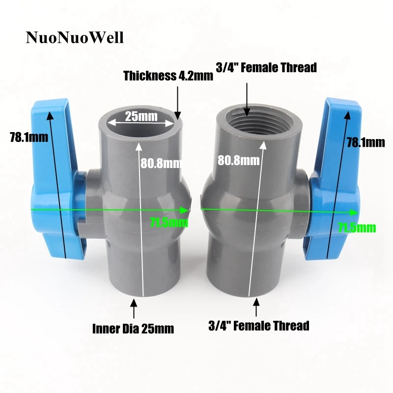 1pc 25mm PVC Ball Valve 3/4