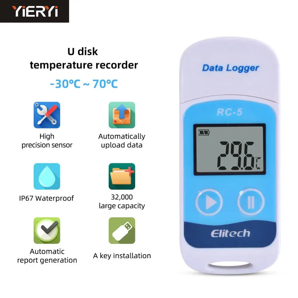 RC-5 Digital USB Temperature Data Logger Temp C/F Recorder for Warehouse Storage, Refrigerated ,Cold Storage and Laboratory