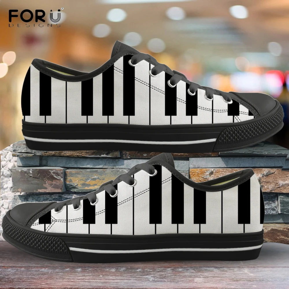 FORUDESIGNS 3D Piano Keyboard Pattern Woman Canvas Shoes Music Notes Print Sneakers Women Breathable Spring/Autunm Low Top Shoes