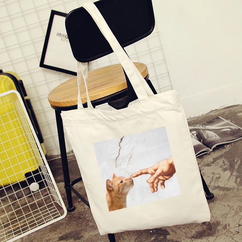 Funny Hand Van Gogh Shopping Bag Graphic Tote Bags Harajuku Shopper Bag Women Canvas Shoulder Bag Female Eco Large-capacity Bags