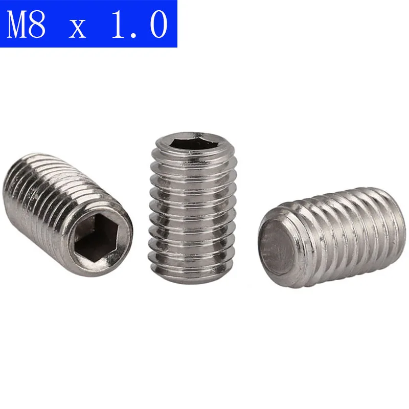 M8 x 1.0mm  ( 8mm ) FINE PITCH Grub screws socket SET screws 304 stainless steel DIN 913